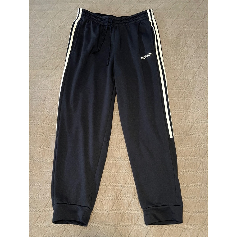Adidas Sweatpants Mens Large Black Pre-owned Climalite 3-Stripe Joggers